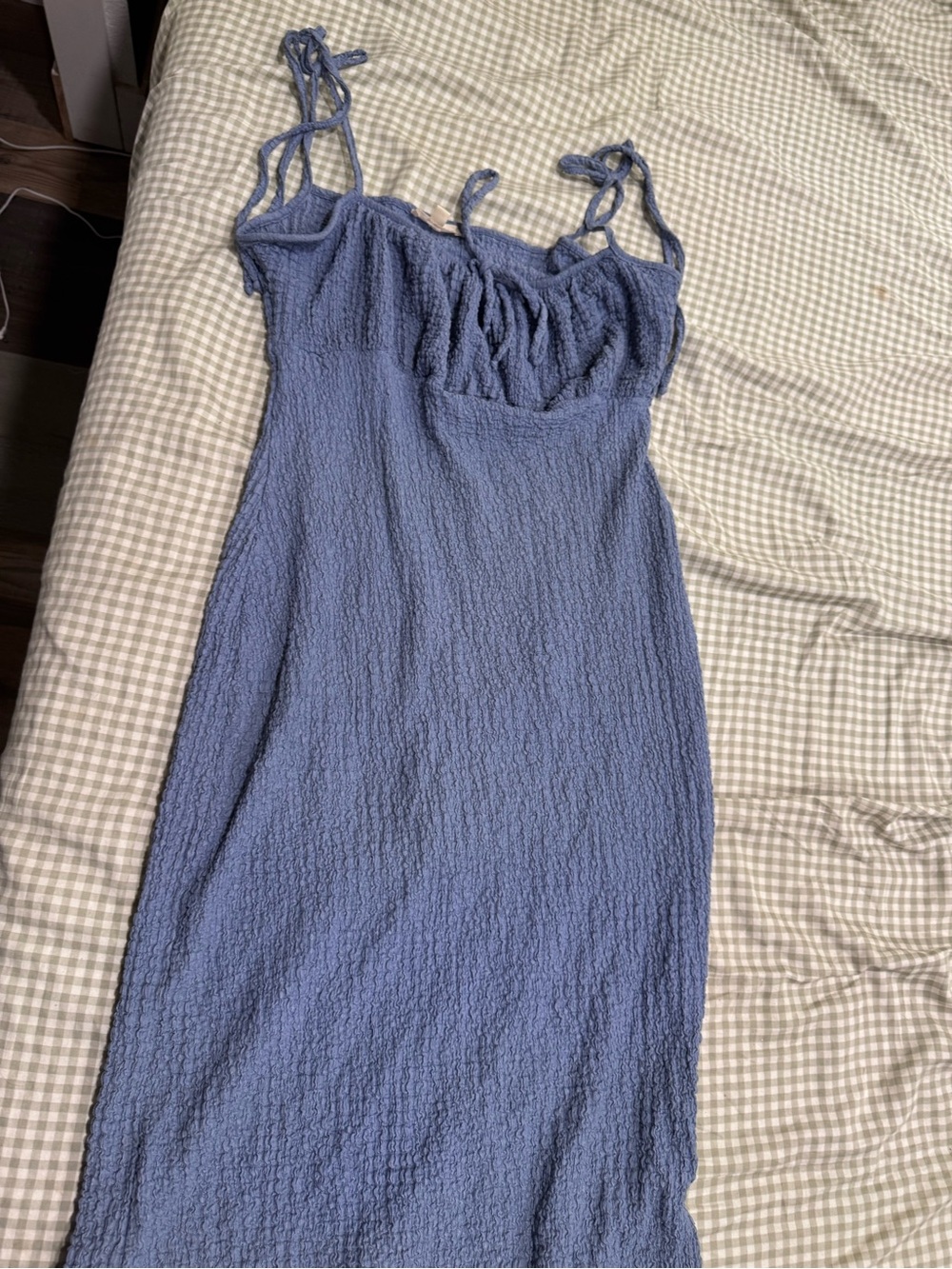 Blue Textured Tie-Strap Midi Dress - Women